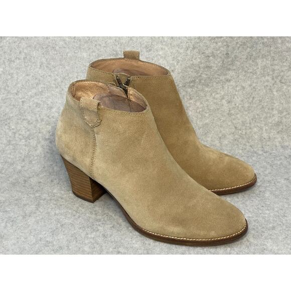 Madewell Billie Boot Ankle Zip Up Sz 8.5 Tan Suede Chunky Heel - Picture 1 of 8